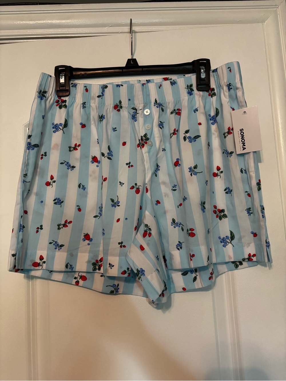 SONOMA Light Blue Stripe Berries Womens Shorts Medium